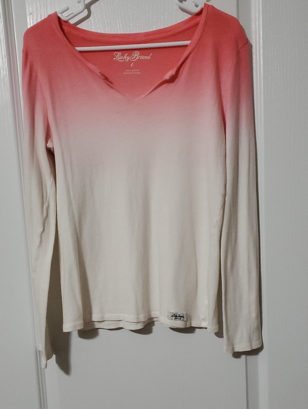 Lucky Brand Coral-to-Cream Ombre Long Sleeve Tee